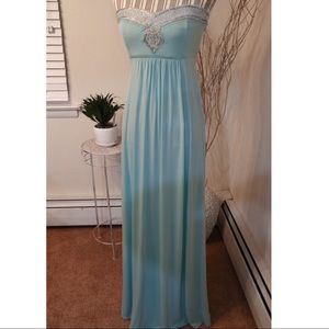 Bebe Strapless embellished Maxi Dress Blue Size: M